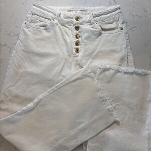 Michael Kors Frayed-Hem Cropped jeans Gold Button Fly Gold Accents Women's SZ 4